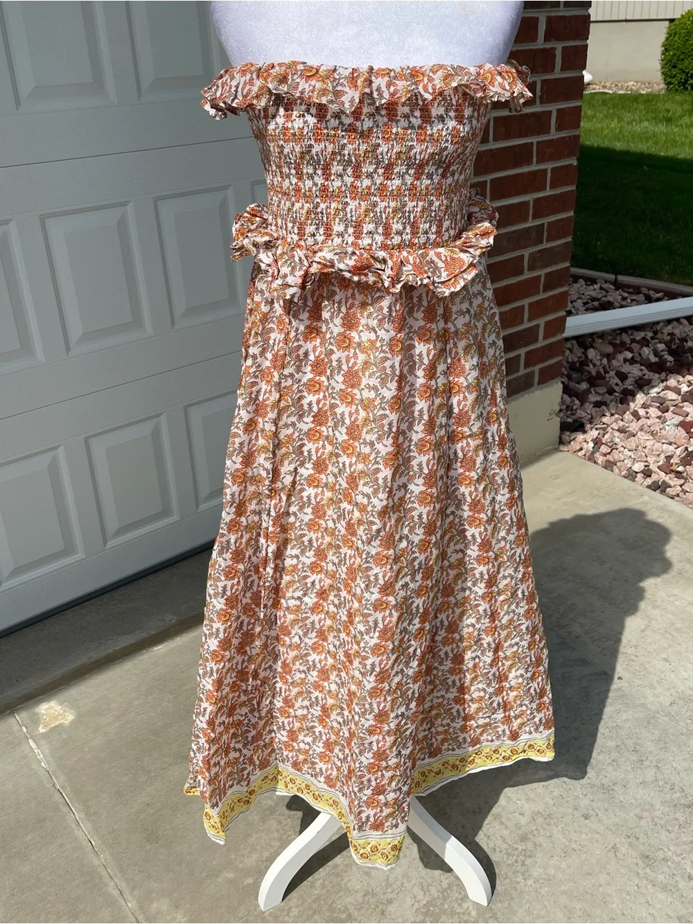 J. Crew Strapless Floral Maxi Dress in Brown and Cream